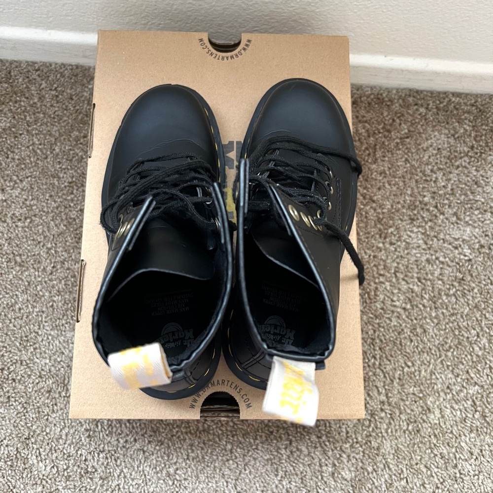 Dr. Martens Vegan 1460 Black Boots with Yellow Stitching - Picture 6 of 6
